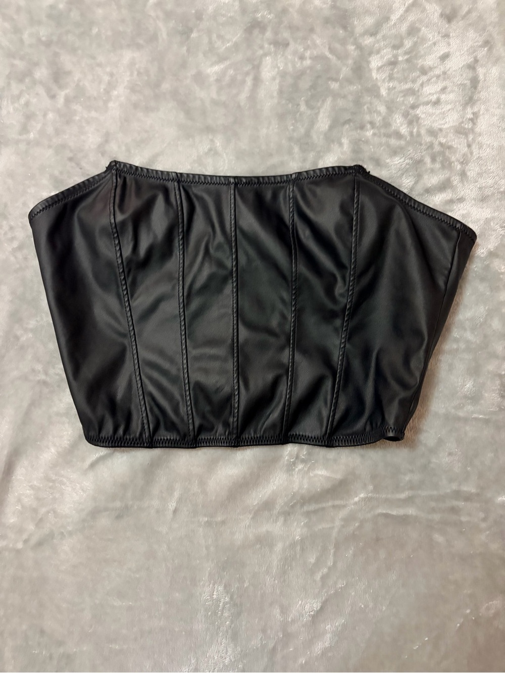 SHEIN Black Faux Leather Strapless Corset Crop Top